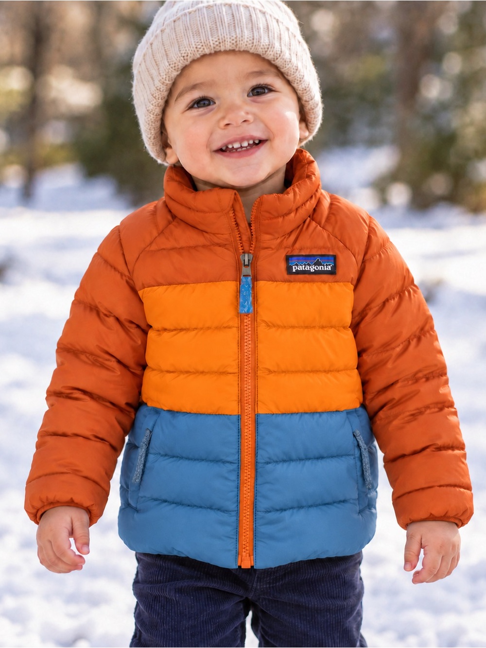 Patagonia Baby Down Puffer Jacket 2T Sandhill Rust Orange Blue Colorblock